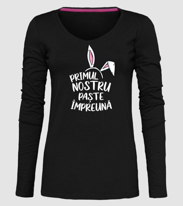 Primul nostru Paște împreună model negru pe tricou