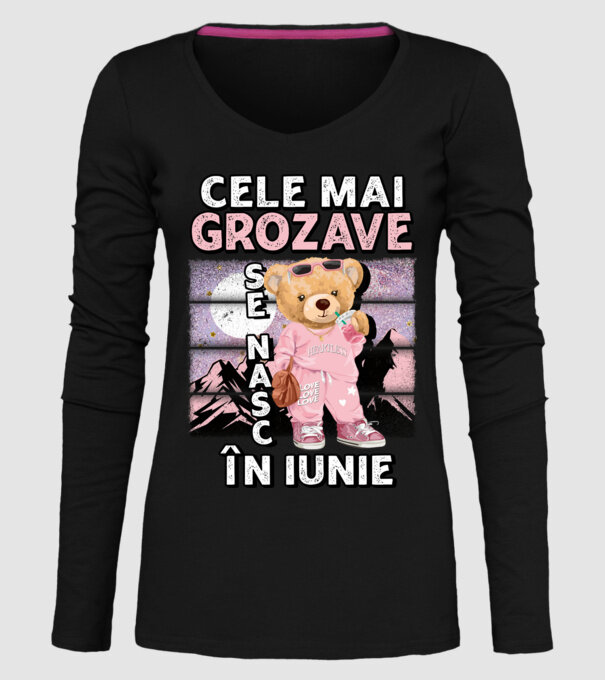 RETRO teddy fetişcană IUNIE model negru pe tricou