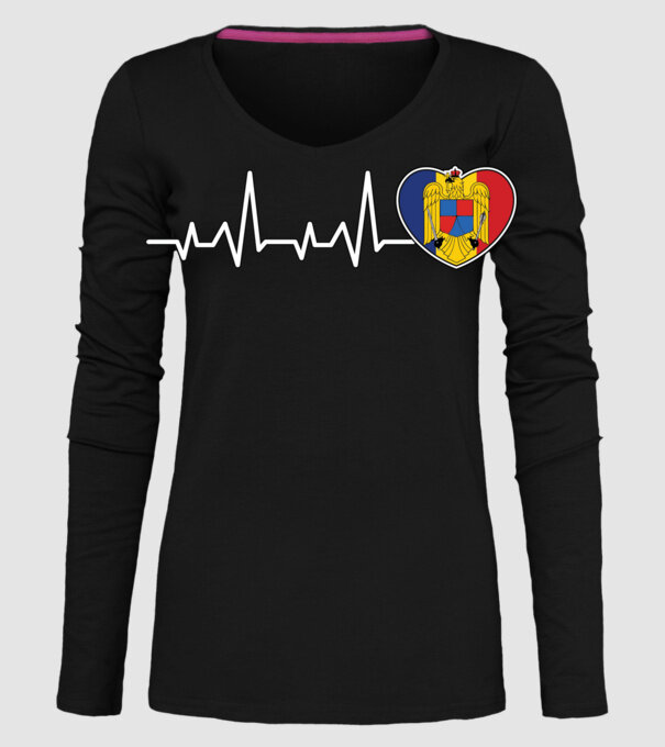 ROMANIA heartbeat model negru pe tricou
