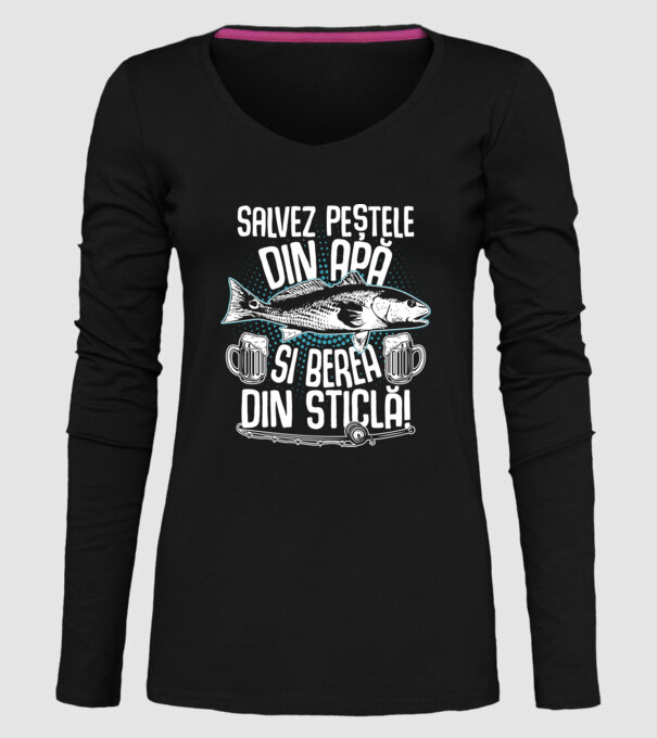salvez peștele din apă și berea din sticlă model negru pe tricou
