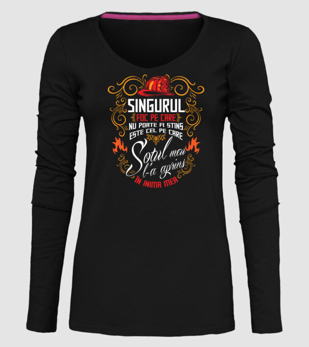 Pompier în inima mea model negru pe tricou