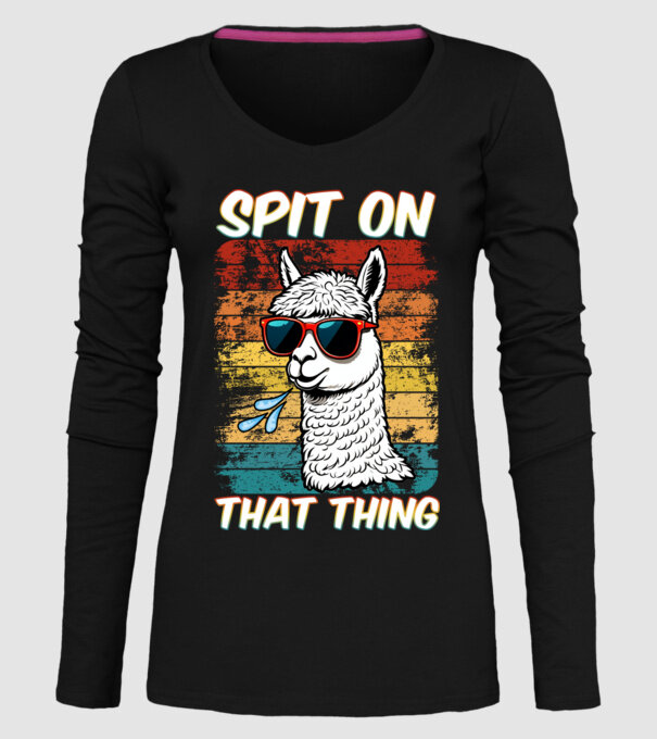 Spit on that thing llama rainbow Hawk Tuah model negru pe tricou