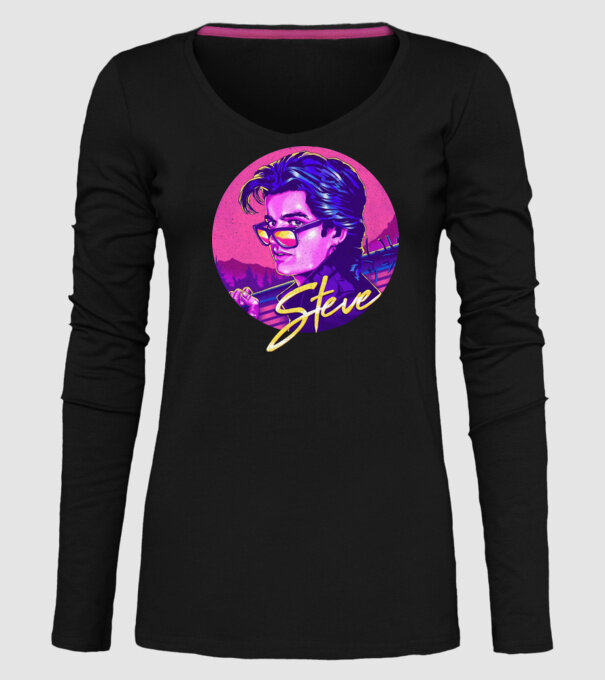steve neon stranger things model negru pe tricou