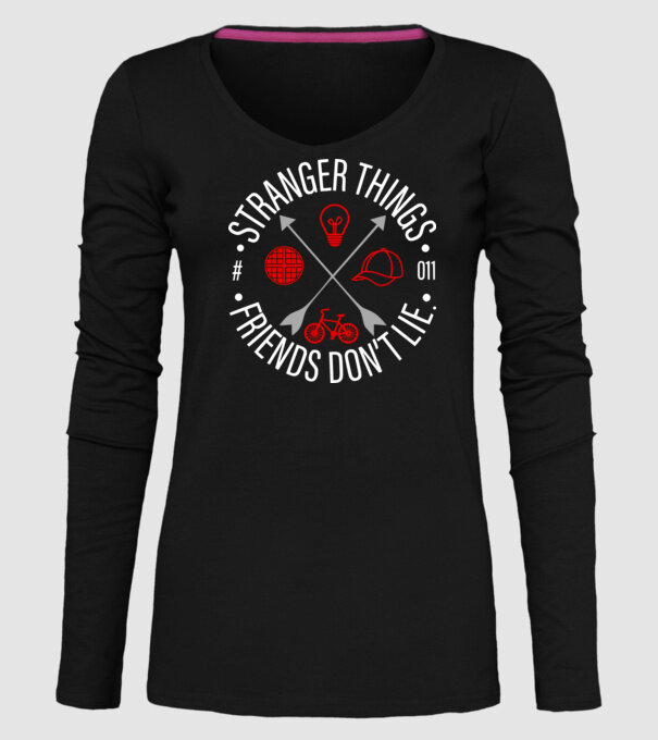 stranger things friends dont lie model negru pe tricou