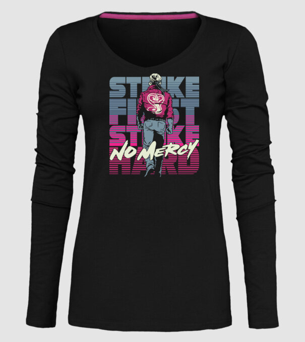 Strike first strike hard neon model negru pe tricou