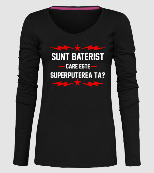Sunt baterist, care este superputerea ta? model negru pe tricou