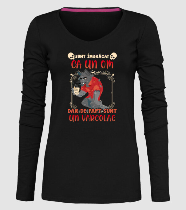 sunt îmbrăcat ca un om, dar de fapt sunt un vârcolac model negru pe tricou