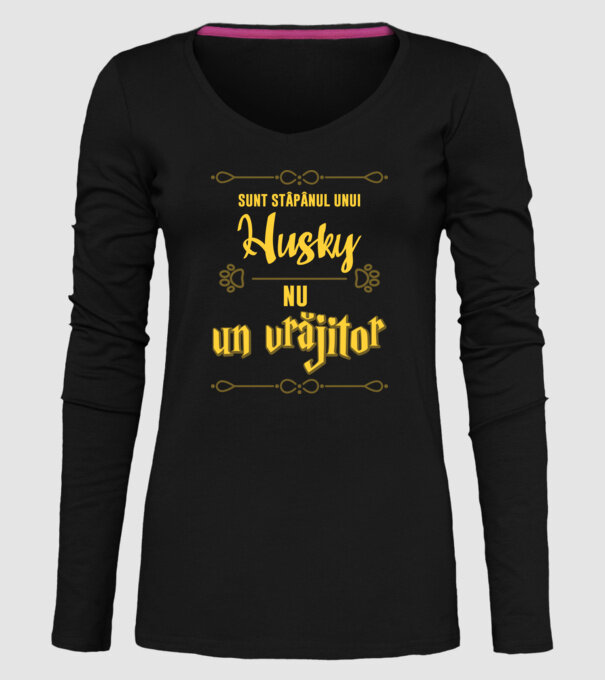 sunt stăpânul unui husky, nu un vrăjitor model negru pe tricou