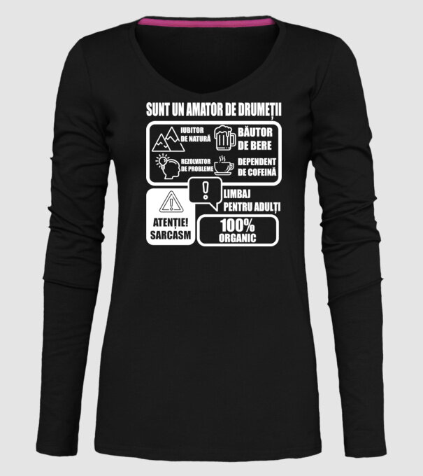 sunt un amator de drumeții - iubitor de natură - rezolvator de probleme - băutor de bere - dependent de cofeină - limbaj pentru model negru pe tricou
