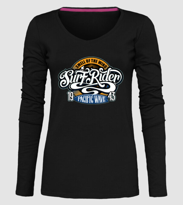 Surf Rider model negru pe tricou