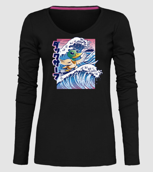 Surfer Duck model negru pe tricou