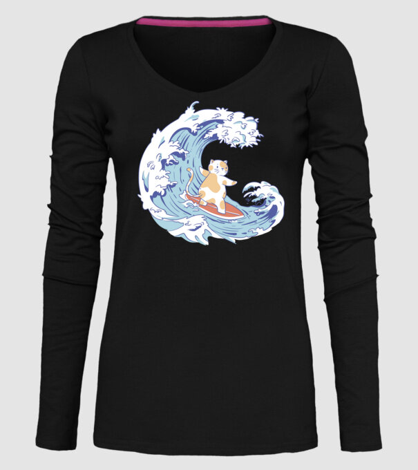 Surfer kitty model negru pe tricou