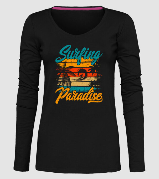 Surfing Paradise model negru pe tricou