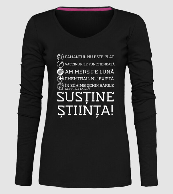 pământul nu este plat, vaccinurile funcționează, chemtrail nu există, în schimb schimbările climatice există, susține știința! model negru pe tricou
