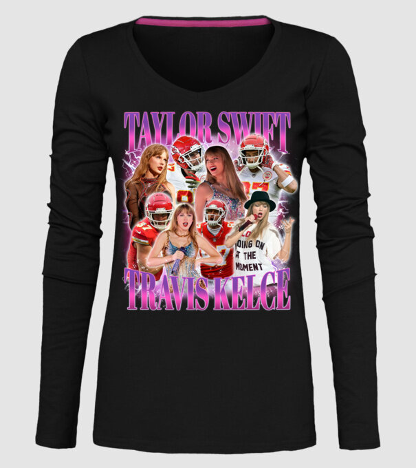 Taylor Swift ERAS Travis Kelce bootleg model negru pe tricou