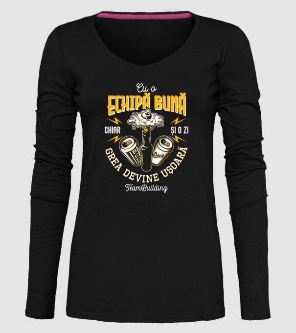 Cu o echipă bună, chiar și o zi grea devine ușoară - team building model negru pe tricou