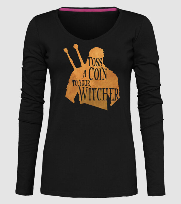 Toss a Coin to your Witcher model negru pe tricou