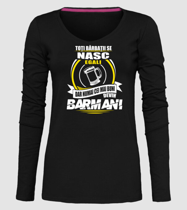 Toți bărbații se nasc egali barmani model negru pe tricou