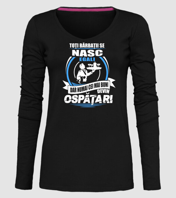 Toți bărbații se nasc egali ospătari model negru pe tricou