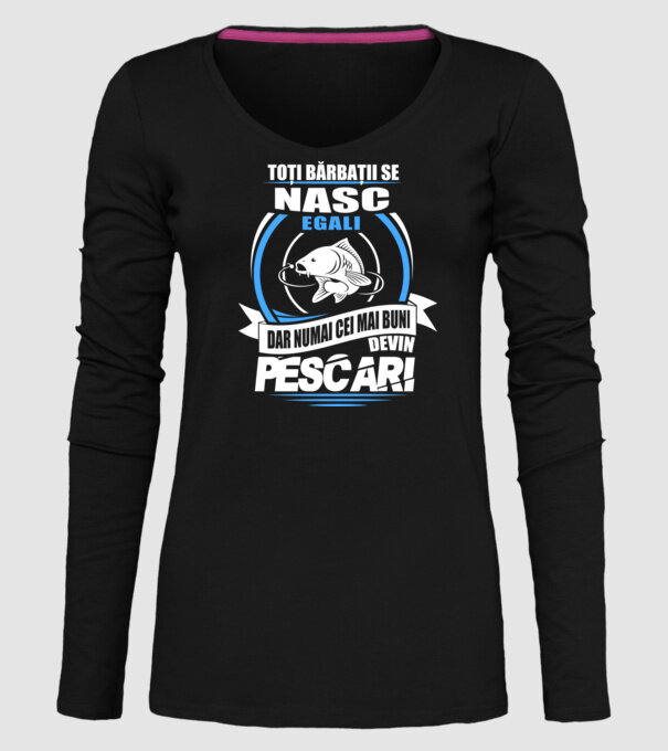 Toți bărbații se nasc egali pescari model negru pe tricou