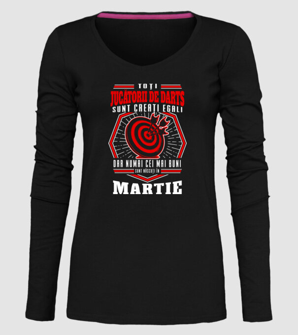 Toți jucătorii de darts sunt creați egali, dar numai cei mai buni sunt născuți în martie. model negru pe tricou