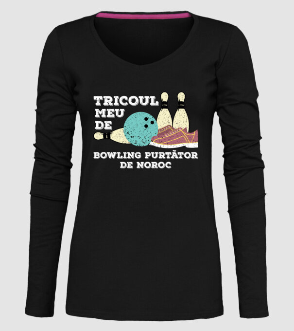 tricoul meu de bowling purtător de noroc model negru pe tricou