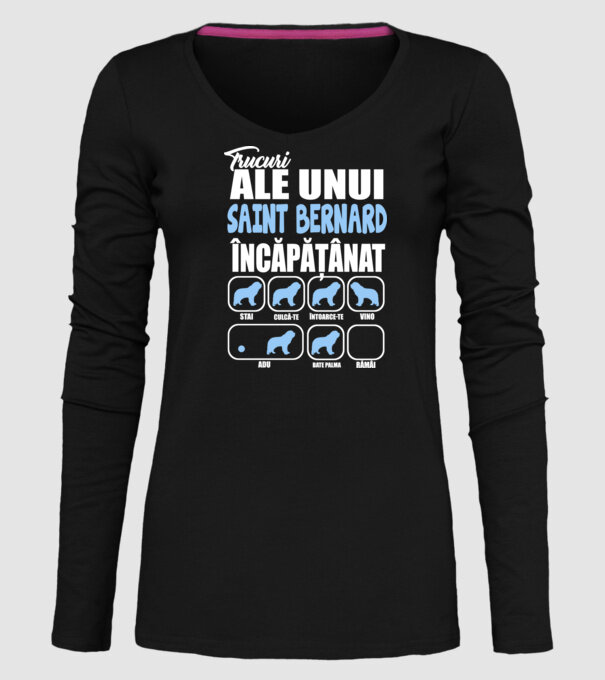 trucuri ale unui Saint Bernard încăpățânat stai, culcă-te, întoarce-te, vino, adu, bate palma, rămâi model negru pe tricou