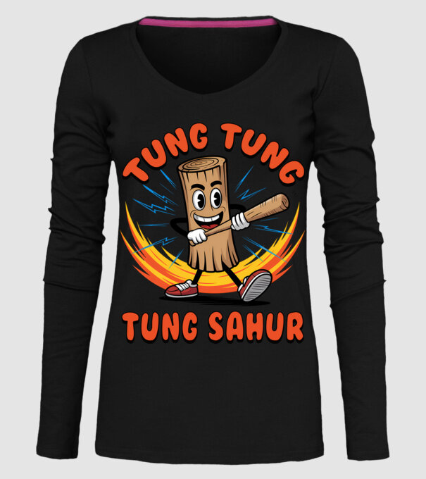 Tung Tung Tung Sahur drăguț model negru pe tricou