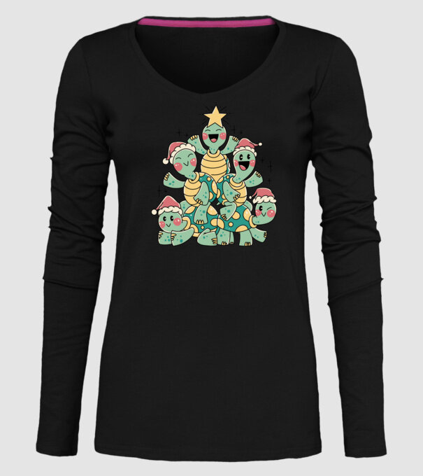 Turtle christmas tree model negru pe tricou