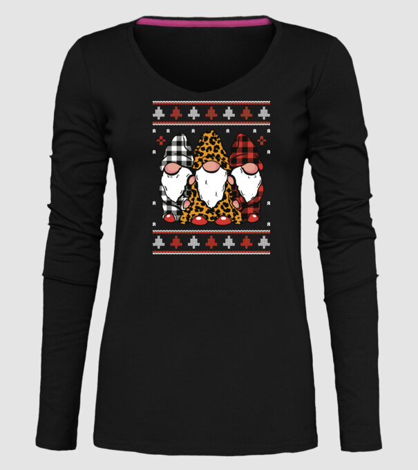 Ugly sweater gnomes model negru pe tricou