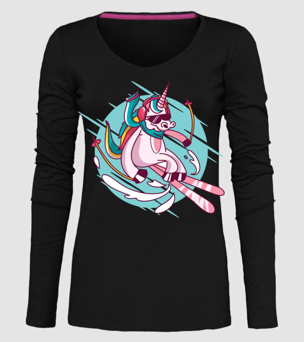 Unicorn ski model negru pe tricou