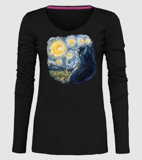Van Gogh cat model negru pe tricou