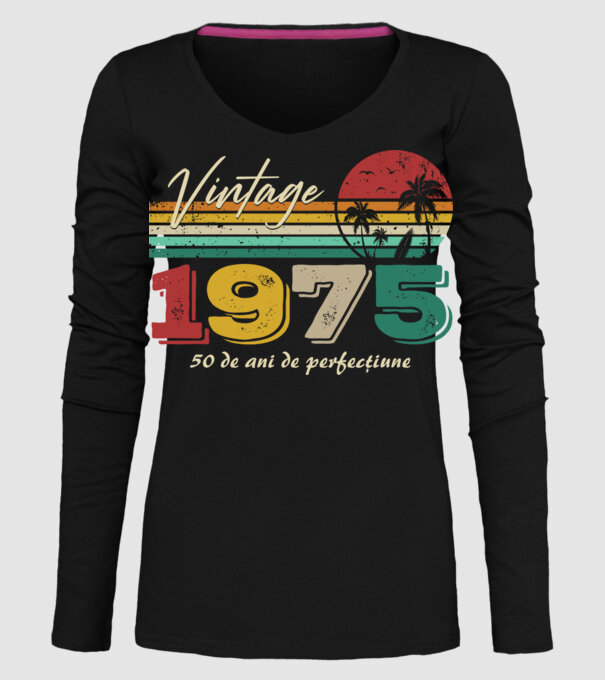 VINTAGE 1975 model negru pe tricou