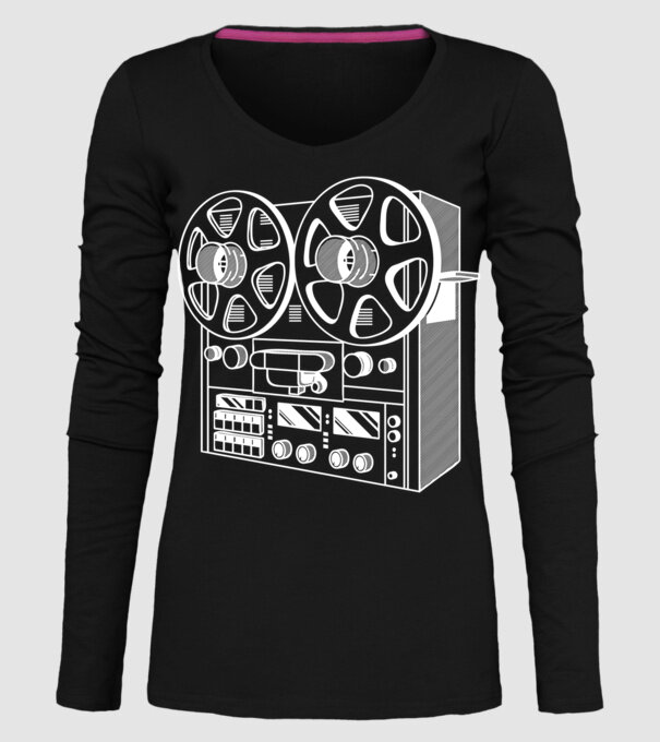Vintage Reel to Reel Recorder model negru pe tricou