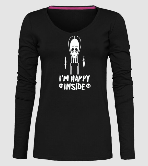 WEDNESDAY Happy inside model negru pe tricou