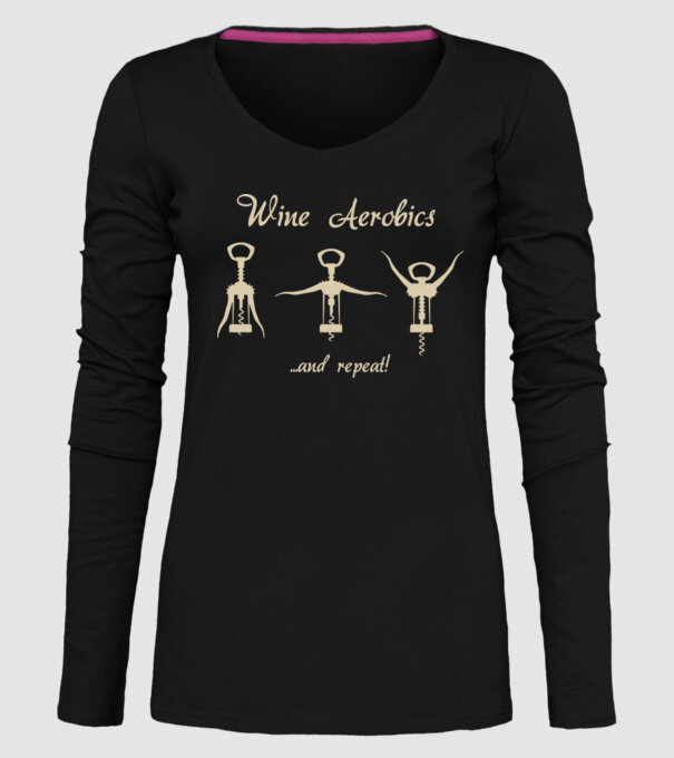 Wine Aerobics model negru pe tricou