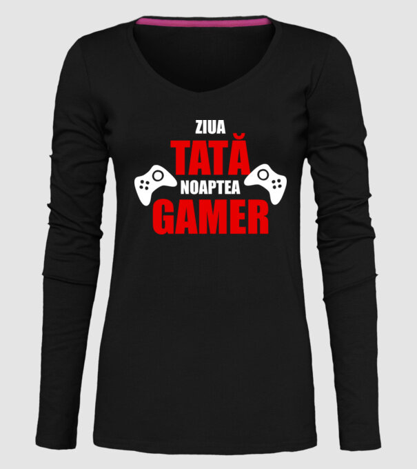 ziua tată noaptea gamer model negru pe tricou