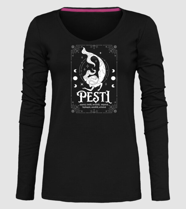 Zodiac femeie PEȘTI white model negru pe tricou