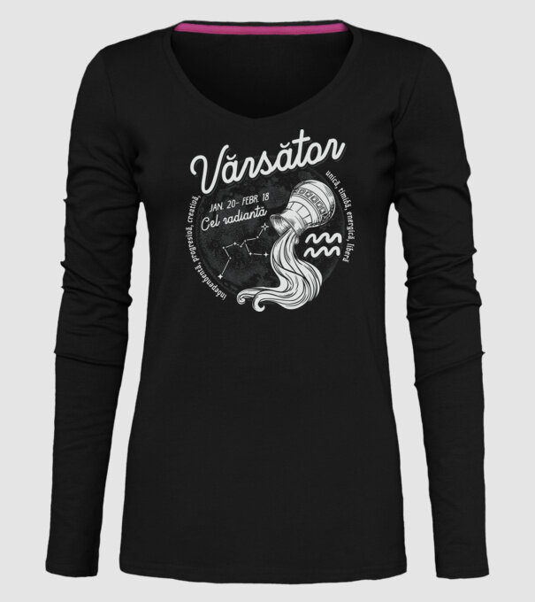 Zodiac femeie VĂRSĂTOR retro model negru pe tricou