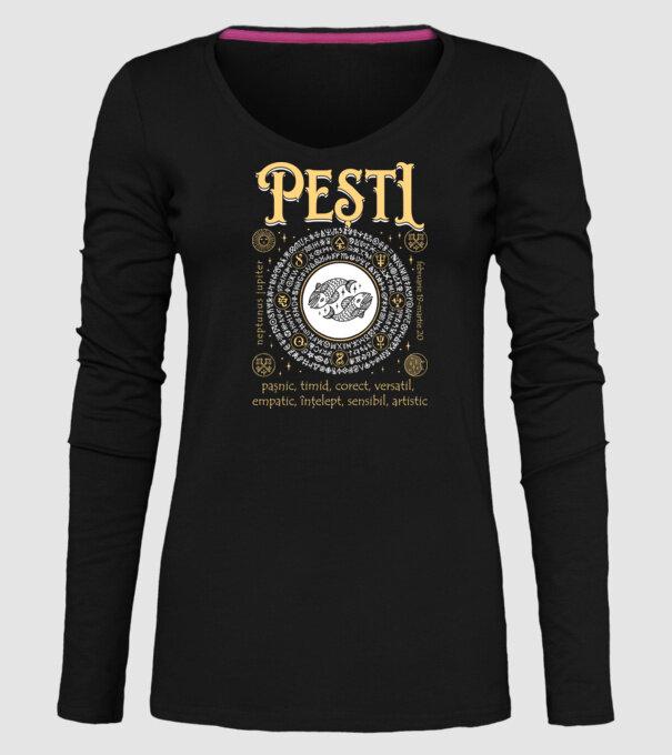 Zodiac bărbat PEȘTI golden model negru pe tricou