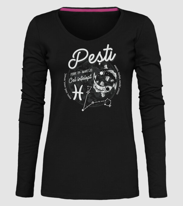 Zodiac bărbat PEȘTI retro model negru pe tricou