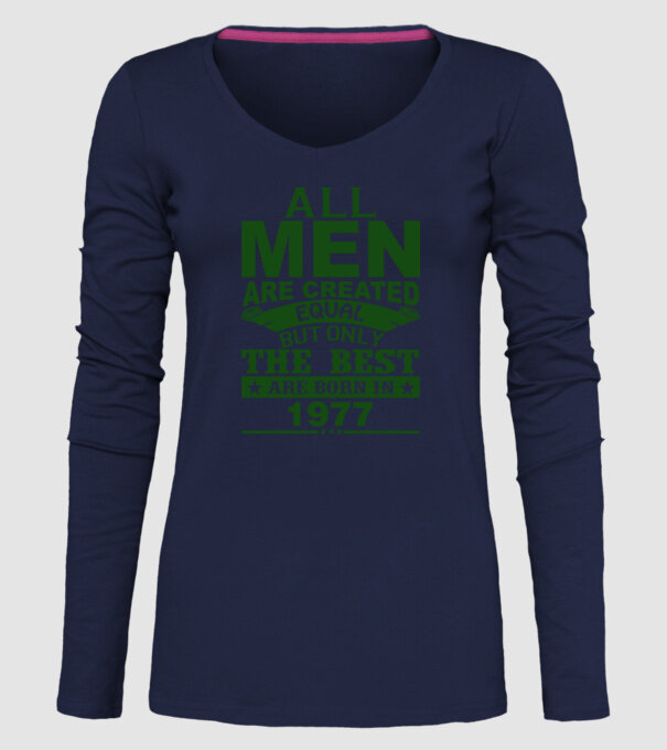 All men are created - 1977 model albastru închis pe tricou