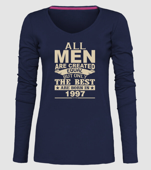 All men are created - 1997 model albastru închis pe tricou