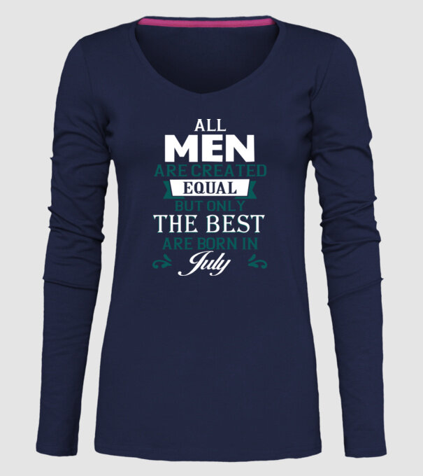 All men created equal but only the beat are born in july model albastru închis pe tricou