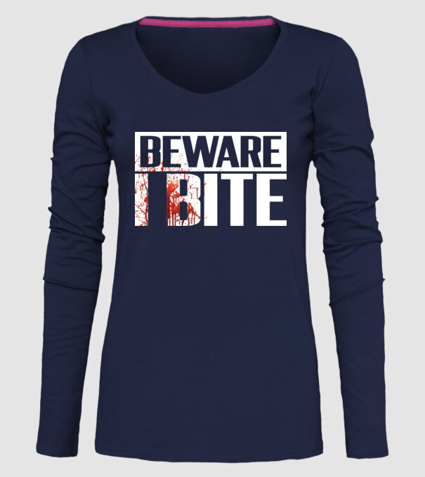 Beware i bite model albastru închis pe tricou