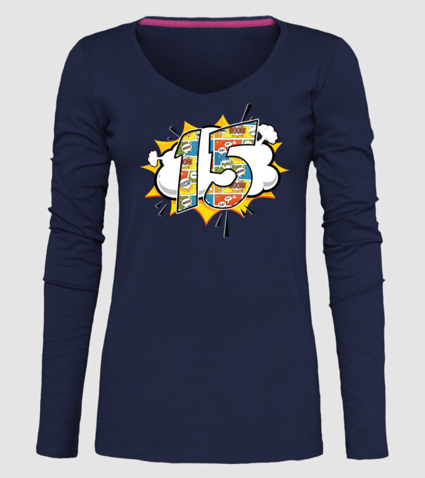 Birthday Comic Number 15 model albastru închis pe tricou