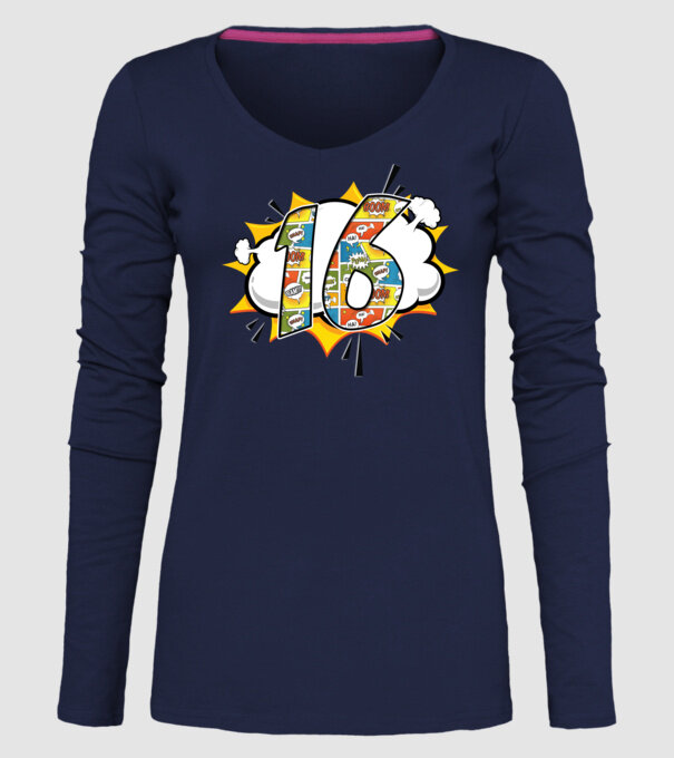Birthday Comic Number 16 model albastru închis pe tricou
