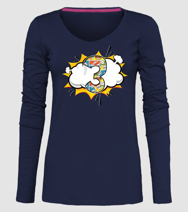 Birthday Comic Number 3 model albastru închis pe tricou