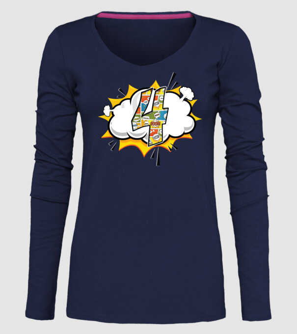 Birthday Comic Number 4 model albastru închis pe tricou