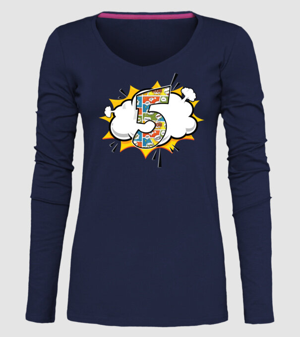 Birthday Comic Number 5 model albastru închis pe tricou